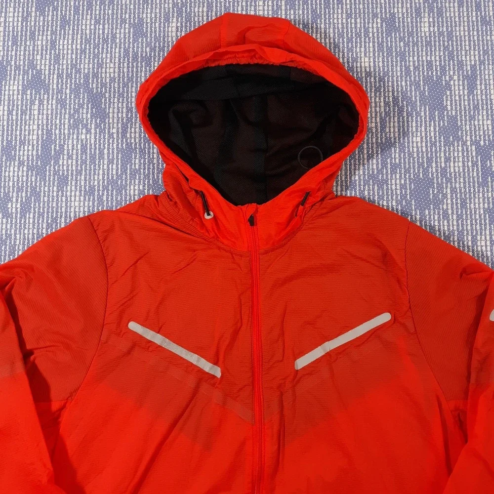 Nike Running Jacket Womens Small Full Zip Athletic Nylon Hooded Orange Jogger